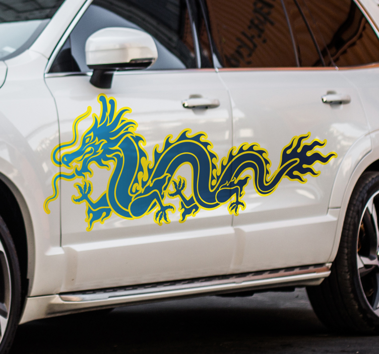 Blue flame dragon large car sticker - TenStickers