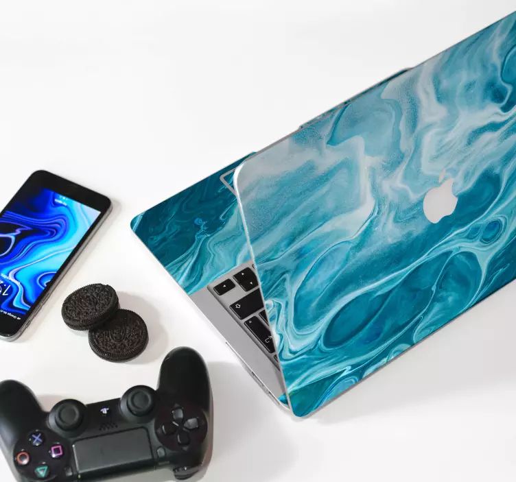 Blue liquid marble laptop skin cover sticker - TenStickers