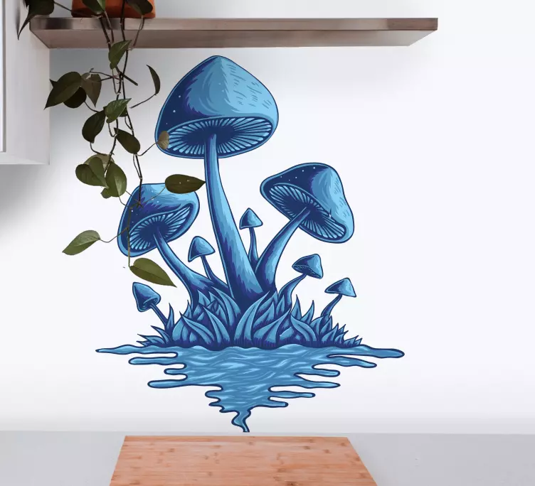 Blue mushroom cluster nature wall sticker - TenStickers