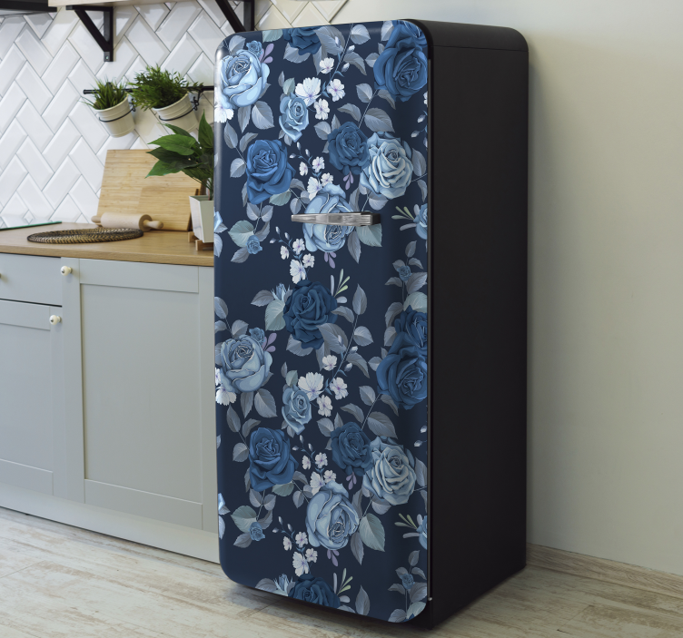 Blue roses fridge vinyl wrap - TenStickers