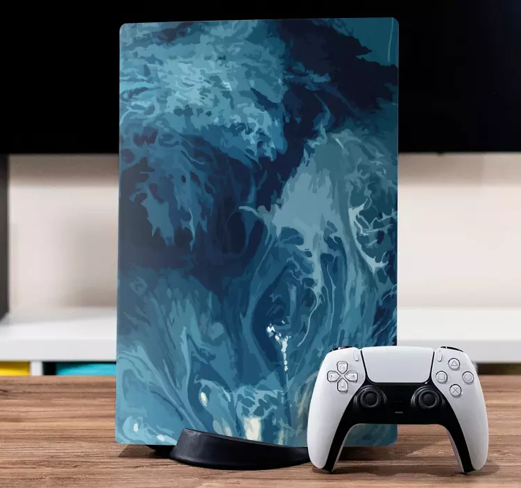 Blue tones watercolor waves PS5 sticker - TenStickers