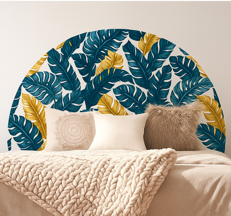 Blue tropical leaves bedroom wall sticker - TenStickers
