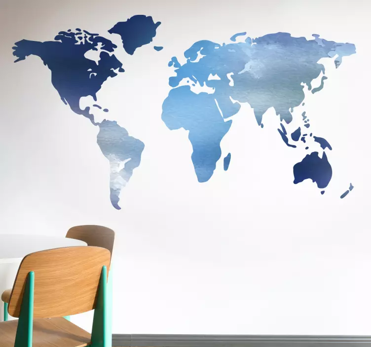 Blue Water World Map Wall Sticker - TenStickers