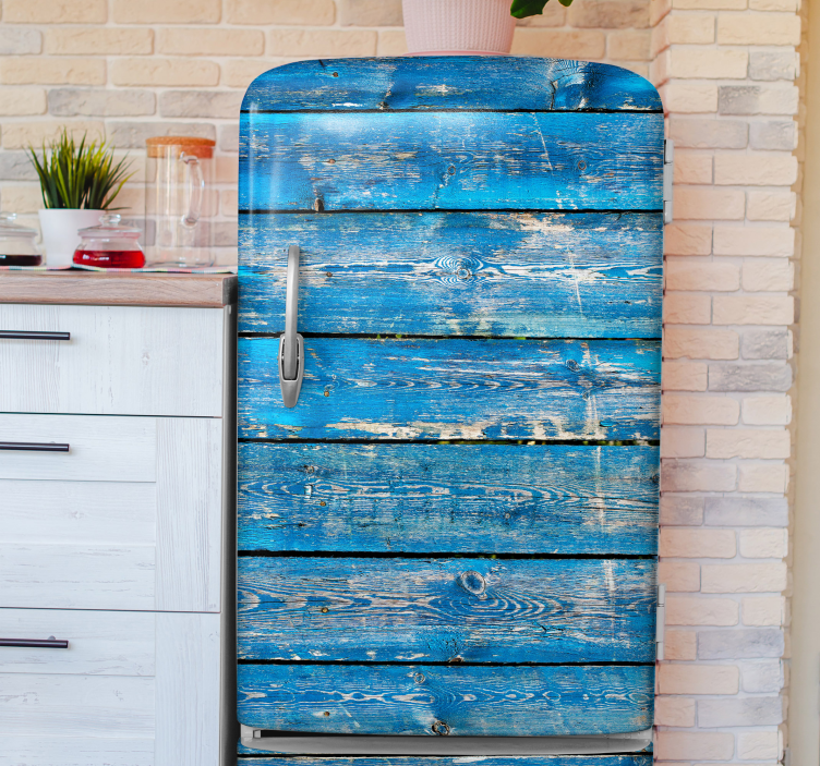 Blue wooden texture fridge vinyl wrap - TenStickers