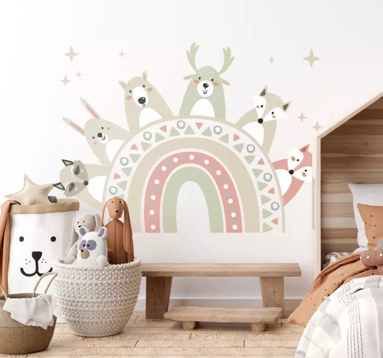 Boho rainbow wild animals wall sticker for kids - TenStickers