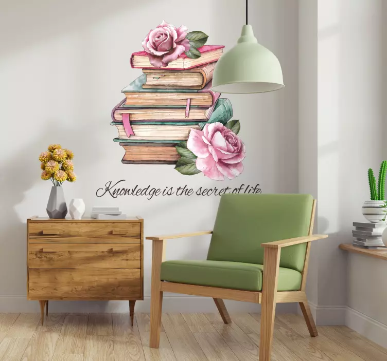Books and Roses quote wall sticker - TenStickers