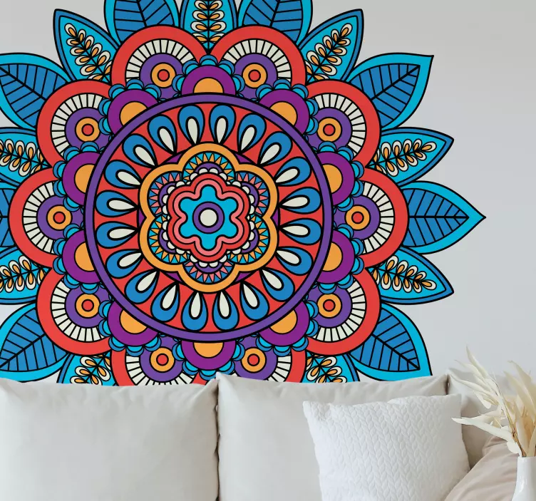 Bright colorful mandala floral living room wall sticker - TenStickers