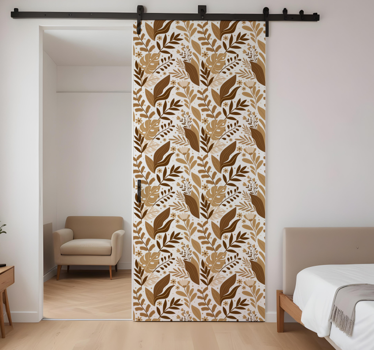 brown plants pattern door sticker - TenStickers