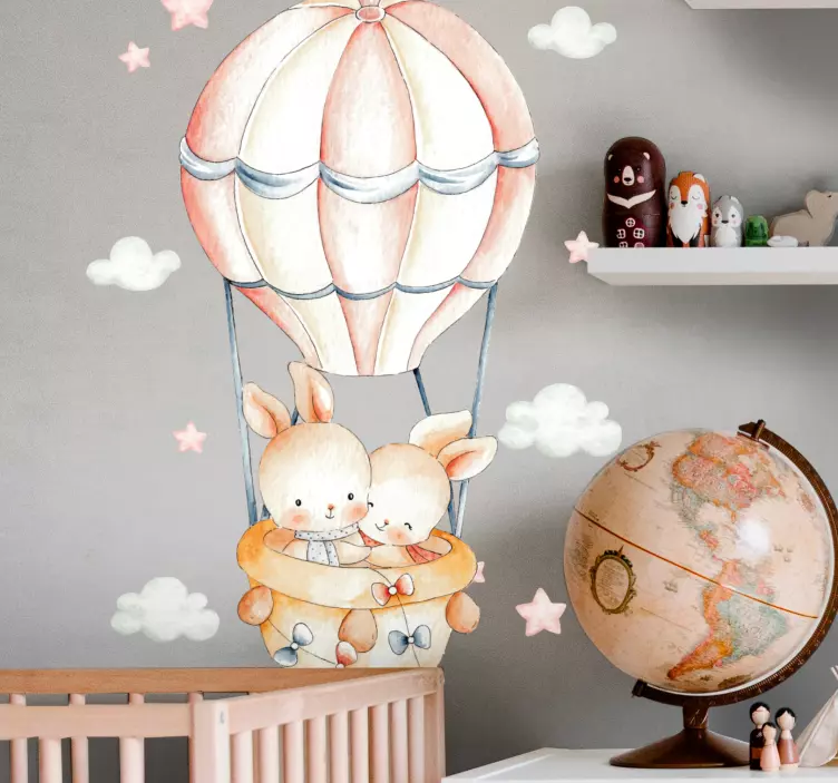 Bunny Hot Air Balloon wall sticker for kids - TenStickers