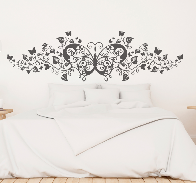 Ornamental plant butterfly headboard wall sticker - TenStickers