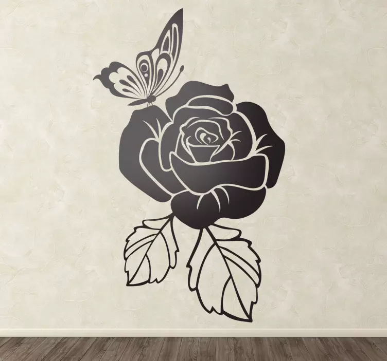 Rose flower with butterfly wall sticker - TenStickers
