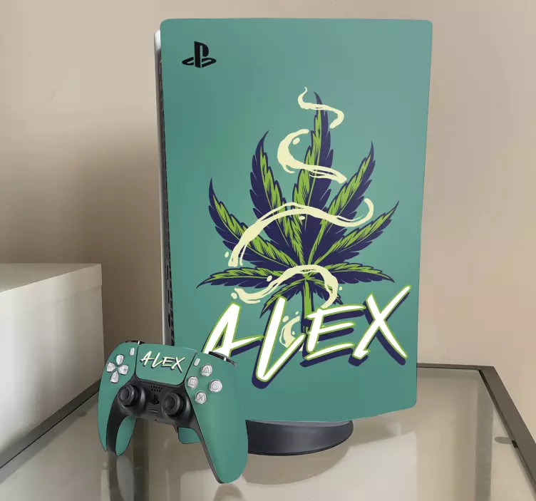 Cannabis illustration with custom name ps5 sticker - TenStickers