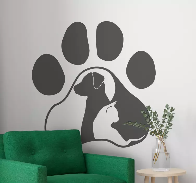 Cat and dog in paw print animal wall sticker - TenStickers