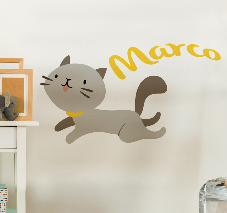Cat and Name Customisable animal wall sticker - TenStickers