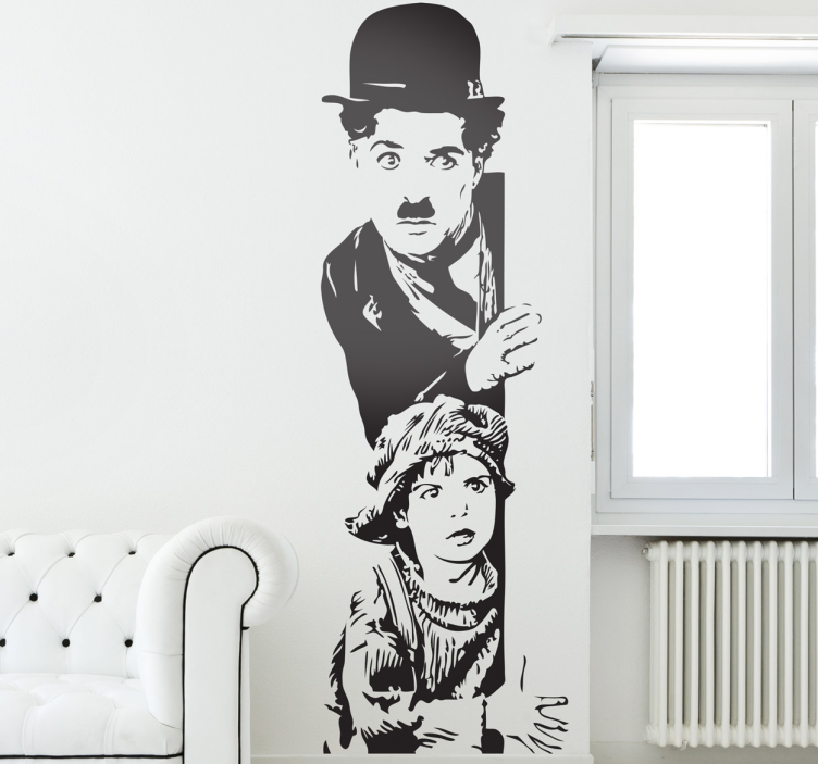 Chaplin and little girl cinema living room wall sticker - TenStickers