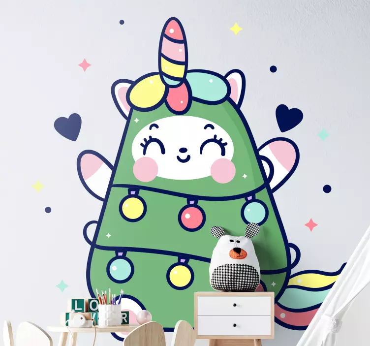 Cheerful unicorn tree wall sticker for kids - TenStickers
