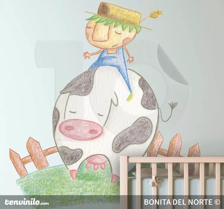 Child Riding Cow farm animal wall sticker - TenStickers