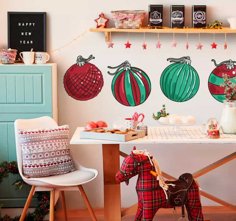 Green and red ball set christmas sticker - TenStickers