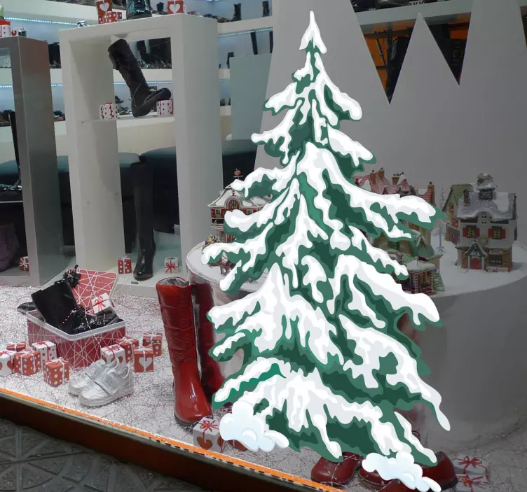 Pine tree with snow Christmas shop window sticker - TenStickers