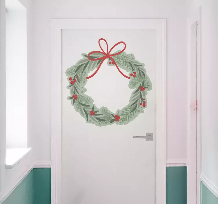 Beautiful christmas Wreath Christmas door sticker - TenStickers
