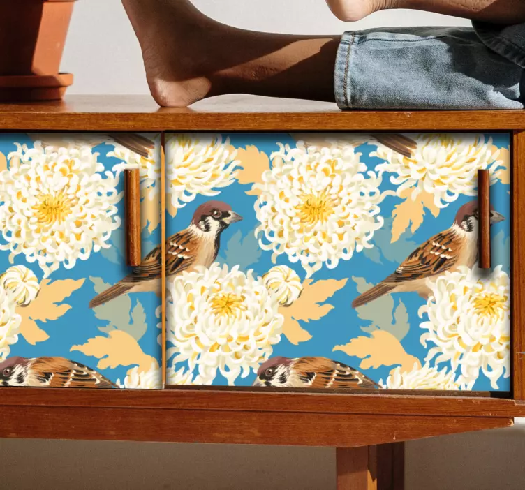 Chrysanthemum birds furniture sticker - TenStickers