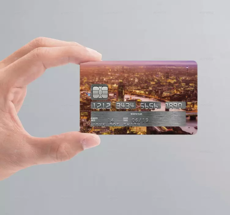 Cityscape sunset bank card sticker - TenStickers