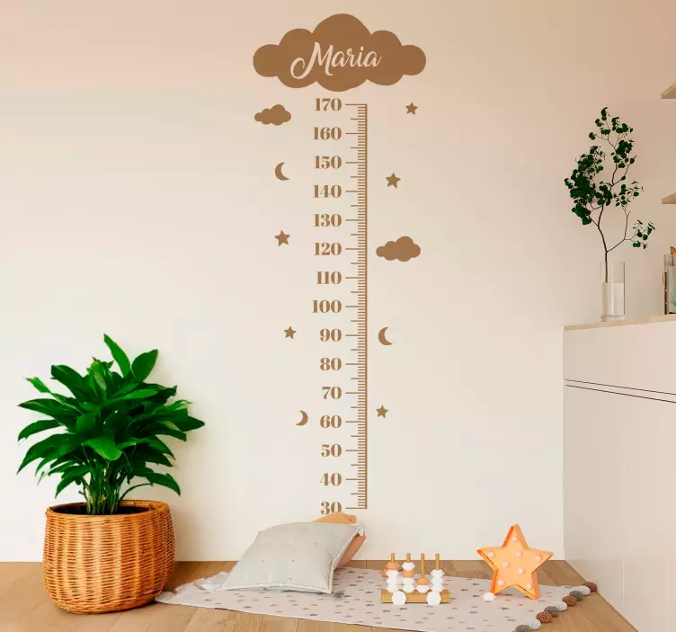 Clouds and stars height chart wall sticker - TenStickers