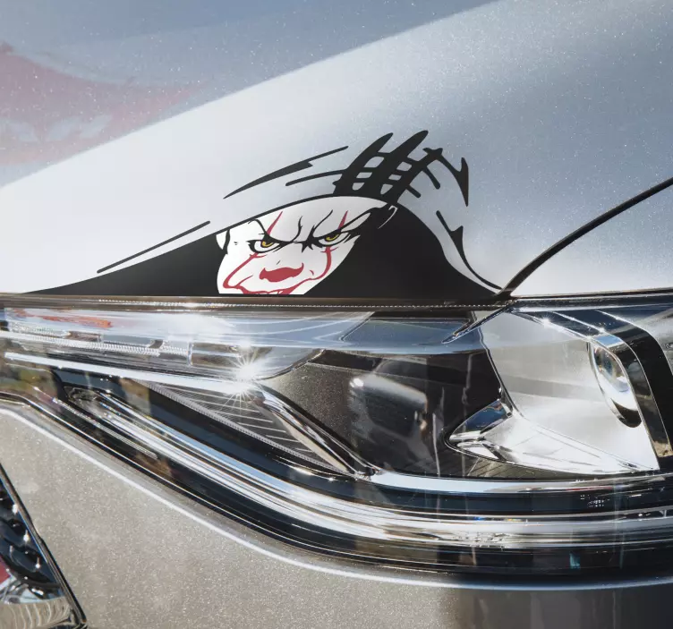 Creepy clown face peeking car decal - TenStickers