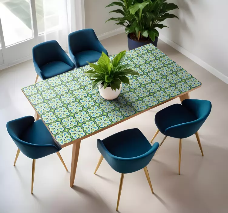 Colored blue & green tiles table sticker for dining room - TenStickers
