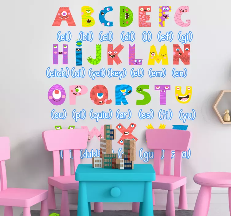Colorful monsters in English wall sticker for kids - TenStickers