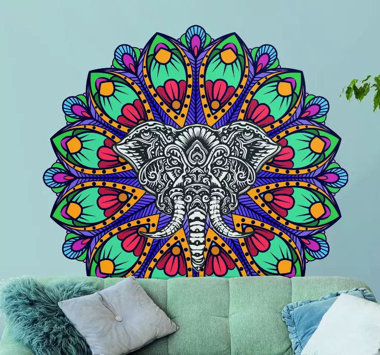 Colorful elephant mandala floral wall decal - TenStickers
