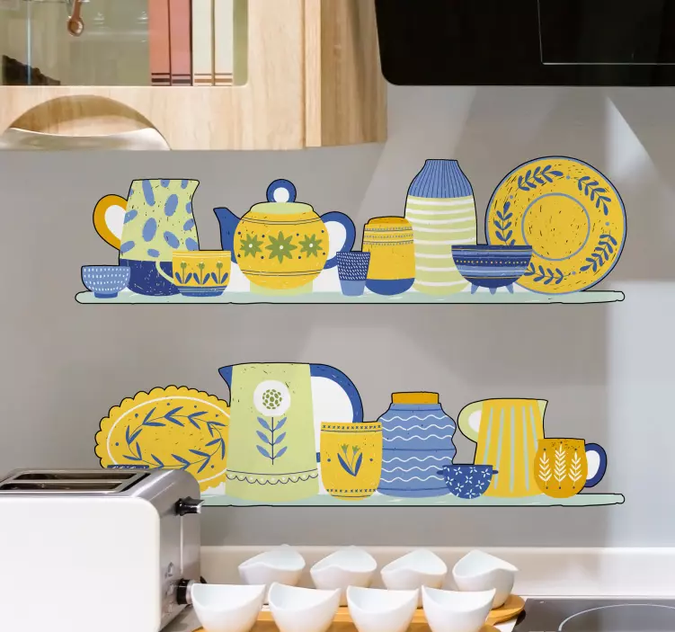 Kitchen wall sticker in yellow and blue kitchenware - TenStickers