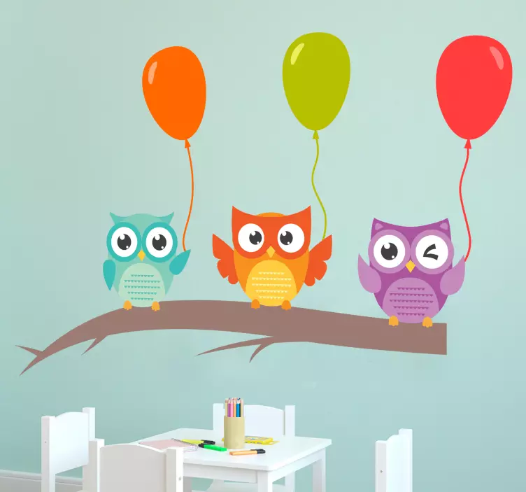 Colorful Owl Balloons wall sticker for kids - TenStickers