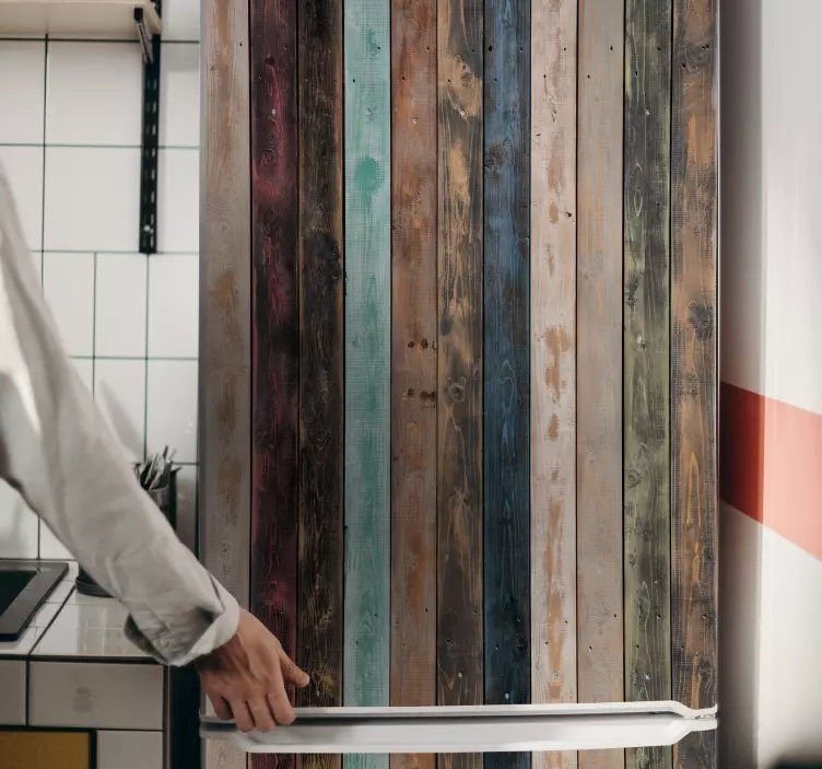 Colorful painted vertical planks fridge decal - TenStickers