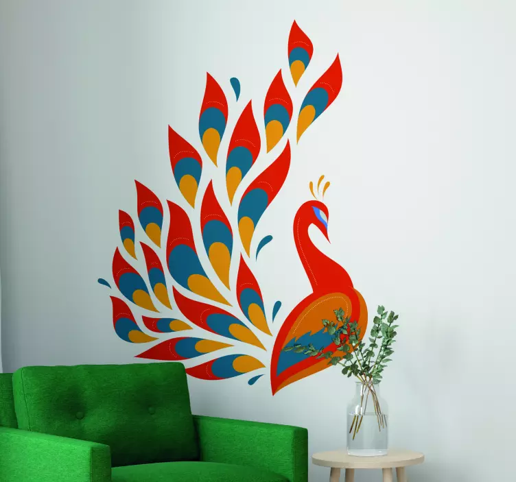 Colorful Peacock Feather bird wall sticker - TenStickers