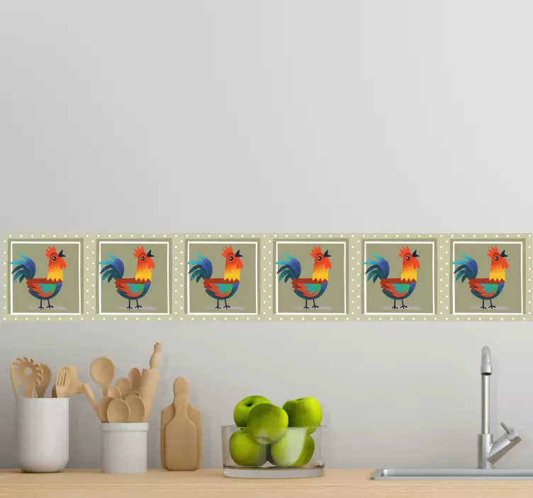 Colorful roosters wall border decal - TenStickers