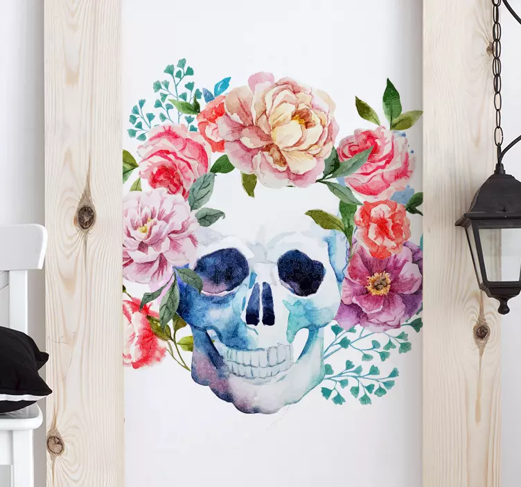 Colorful skull with flowers halloween sticker - TenStickers