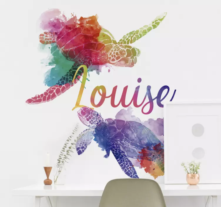 Colorful turtles with name animal wall sticker - TenStickers