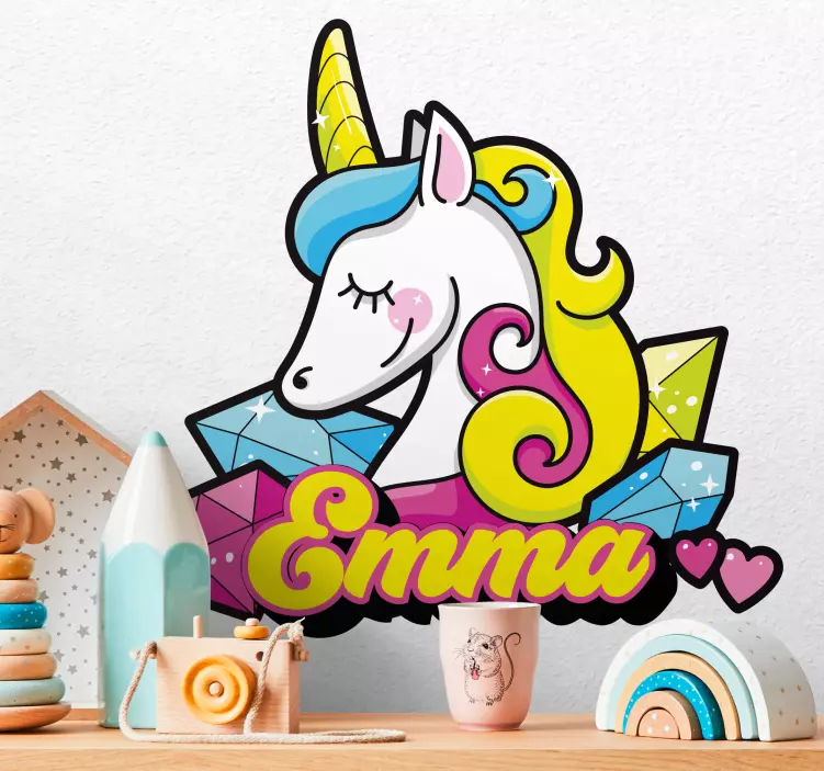 Colorful unicorn with name wall sticker for kids - TenStickers