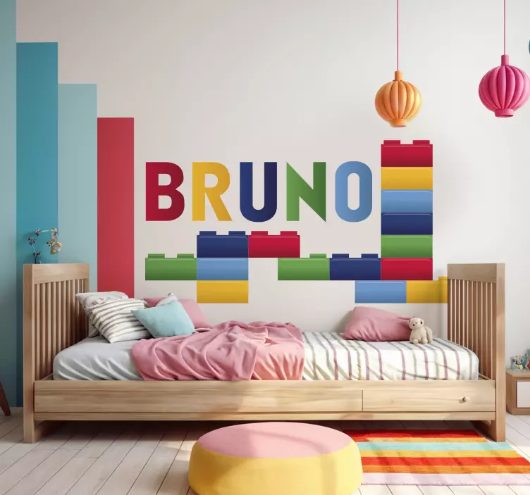 Custom name colour blocks wall sticker for kids - TenStickers