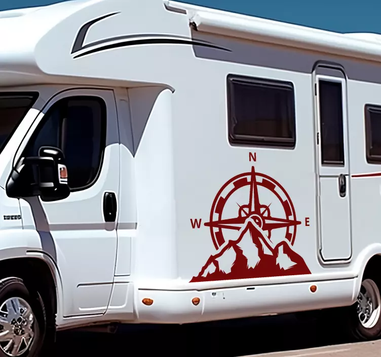 Compass and mountains campervan sticker - TenStickers