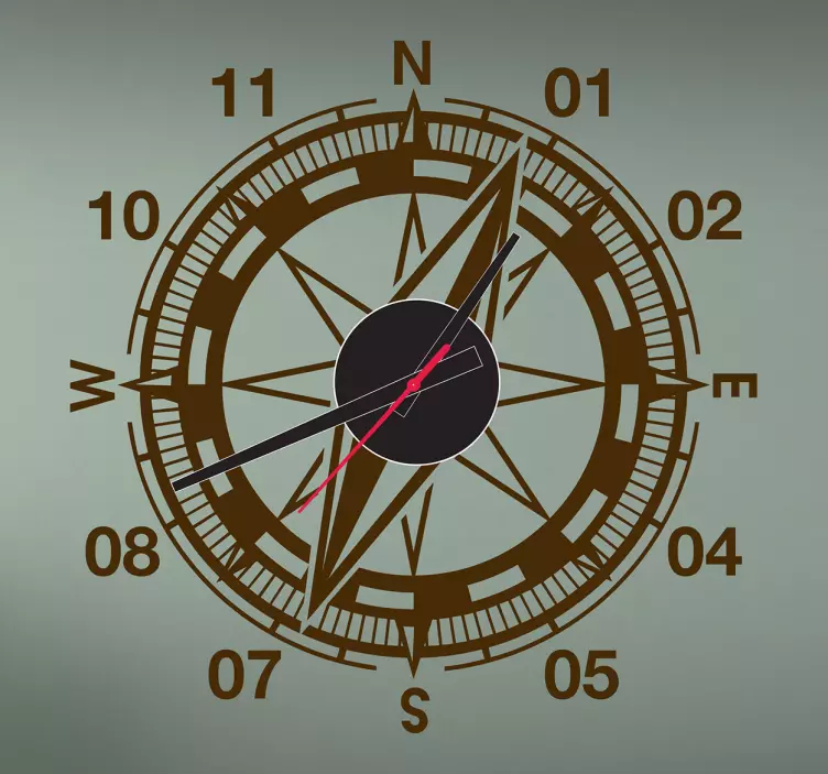 Stick on wall clock compass design - TenStickers