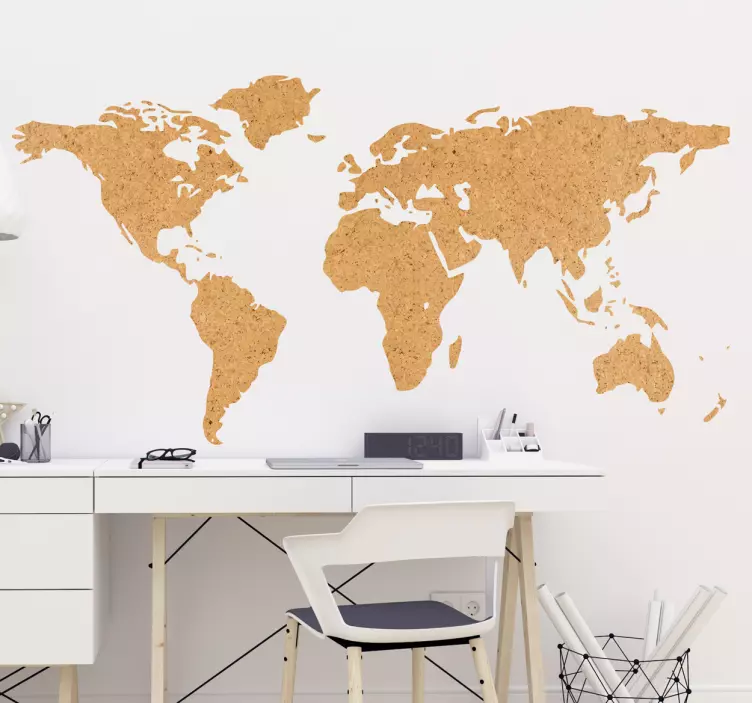 Cork Imitation world map wall sticker for bedroom - TenStickers