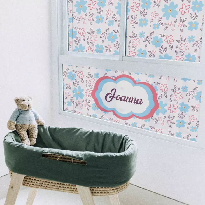 Custom Name Flowers window sticker for kids room - TenStickers