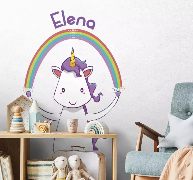 Custom Unicorn Rainbow wall sticker for kids - TenStickers