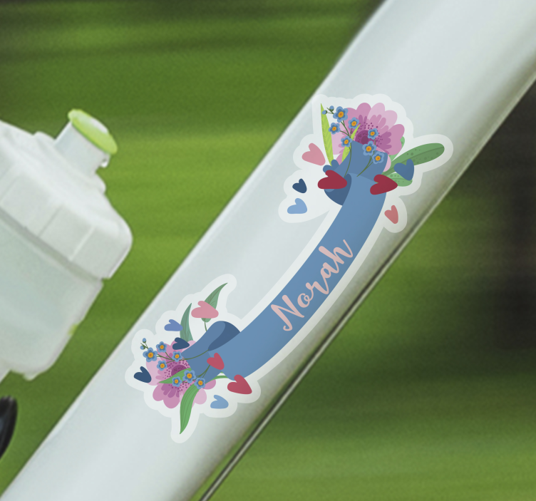 Customisable name flowers and hearts bike decal - TenStickers