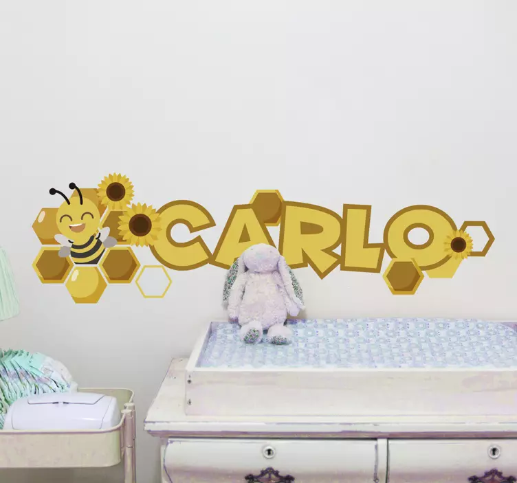 Customized Name with Bee wall sticker for kids - TenStickers