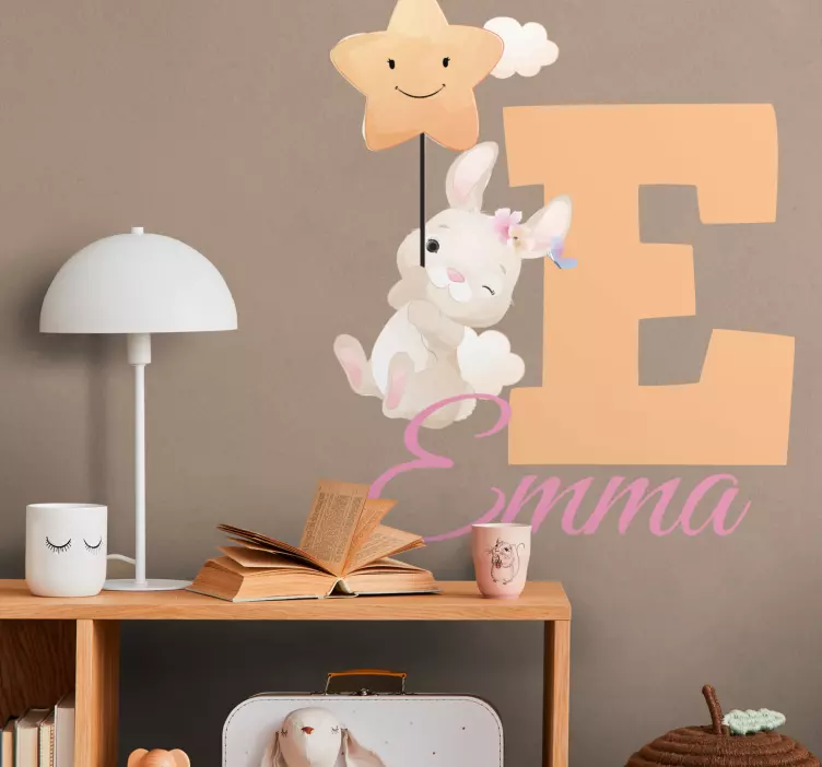 Cute animals bunny with name sticker - TenStickers