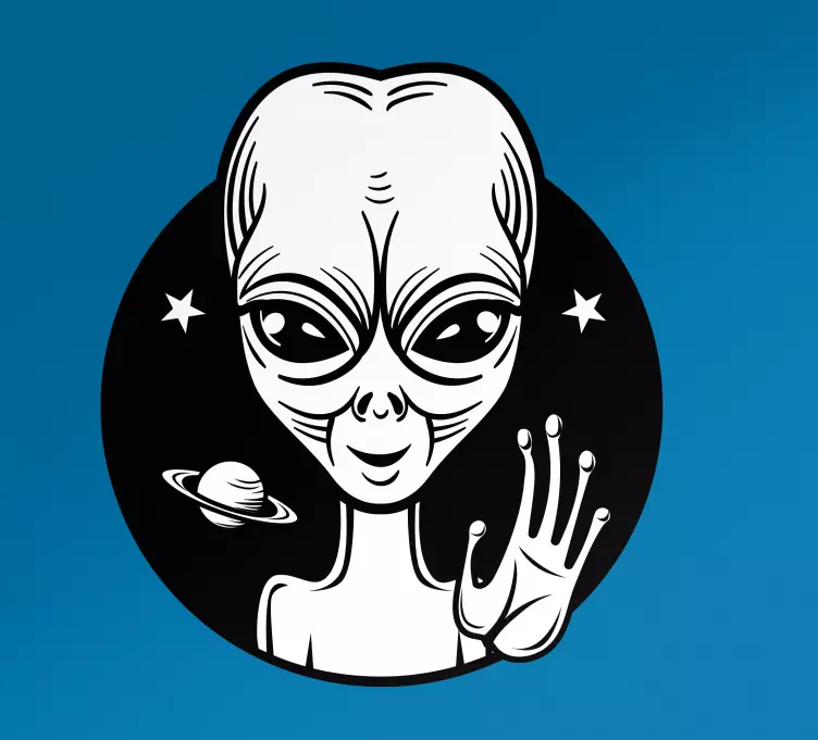 Cute black and white alien waving car sticker - TenStickers