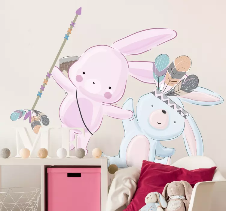 Cute Bunnies Playing petsticker - TenStickers